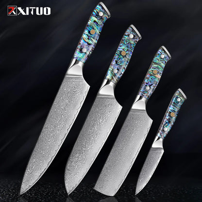 XITUO 67 Layer Damascus Steel Kitchen Knives Set Abalone Handle Sharp Santoku Bread Boning Knife Practical Kitchen Cutting Tools