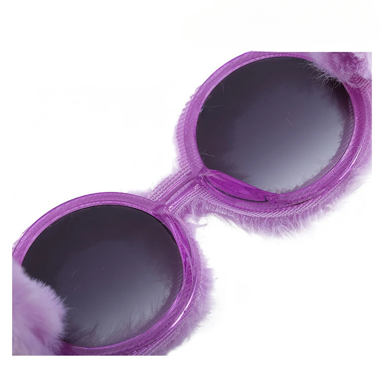 UV400 Luxury Designer Sunglass Round Frame Plush Sunglasses for Women's PC Cute Plush Suneyewear UV Resistant Sun Glasses