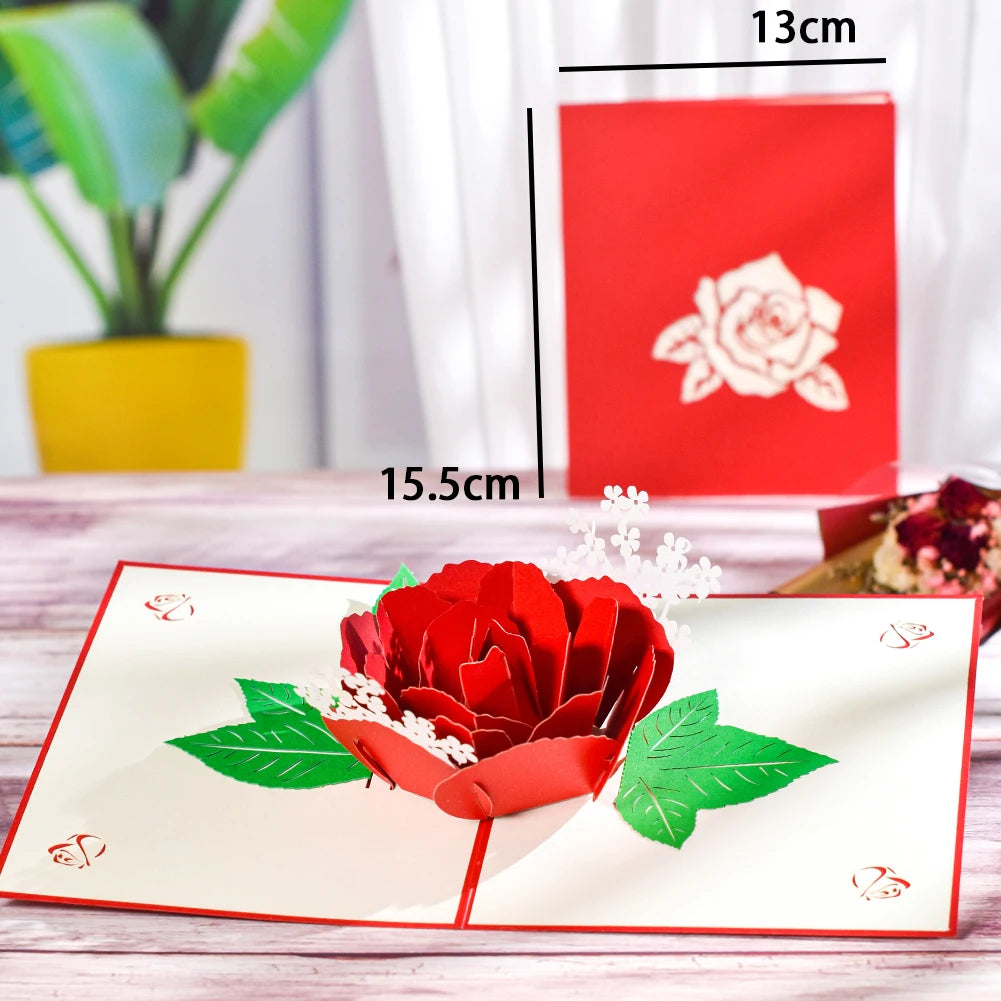 Valentine's Day Gift 3D Pop Up Card Anniversary Wedding Birthday for Wife Husband Greeting Cards with Envelope and Note Card