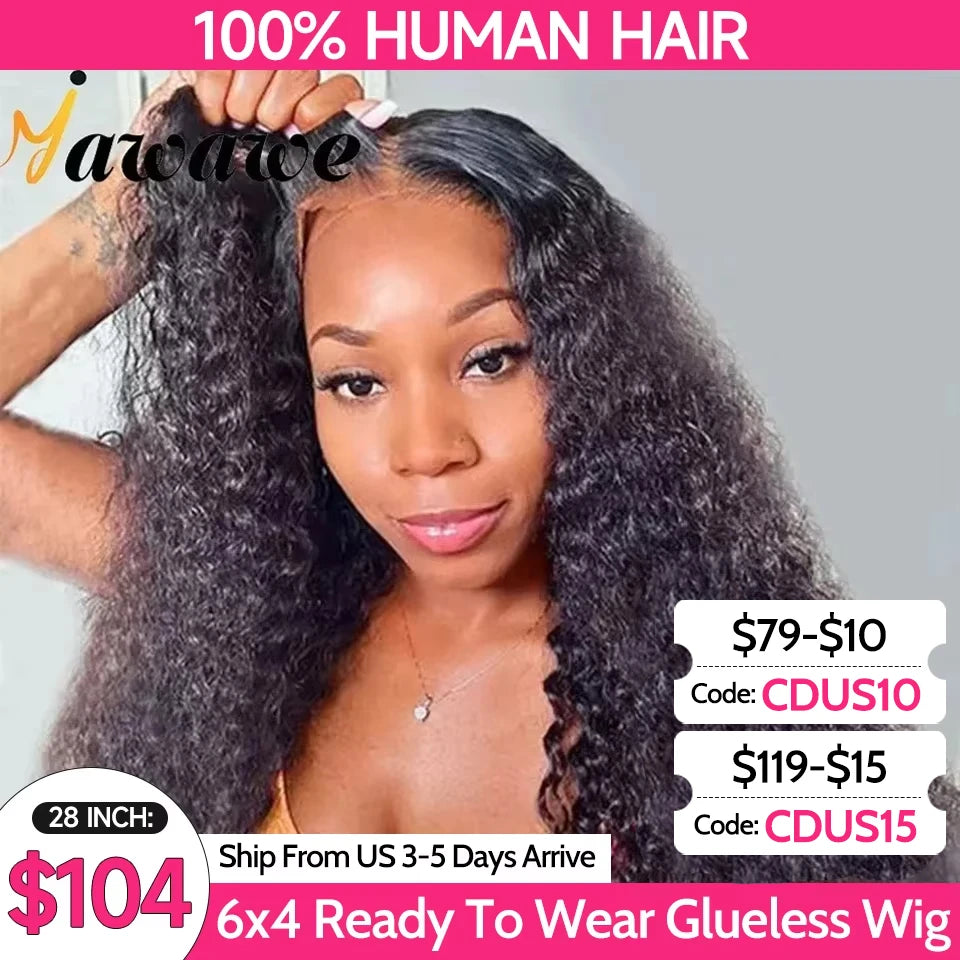 YAWAWE Pre-Bleached Glueless Wig Human Hair Ready To Wear Water Wave Pre-plucked Lace Frontal Wigs For Women Curly HD Lace Wigs