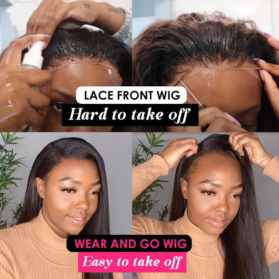 Yawawe hair 6X4 glueless wig human hair ready to wear wigs for women straight Lace Frontal Wig PreCut PrePlucked ready to go wig