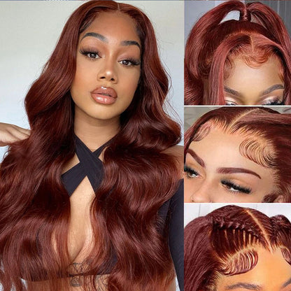 13x4 Reddish Brown Body Wave Lace Frontal Human Hair Wig HD Transparent 13x6 Lace Frontal Wig Glueless Human Hair Wig PrePlucked