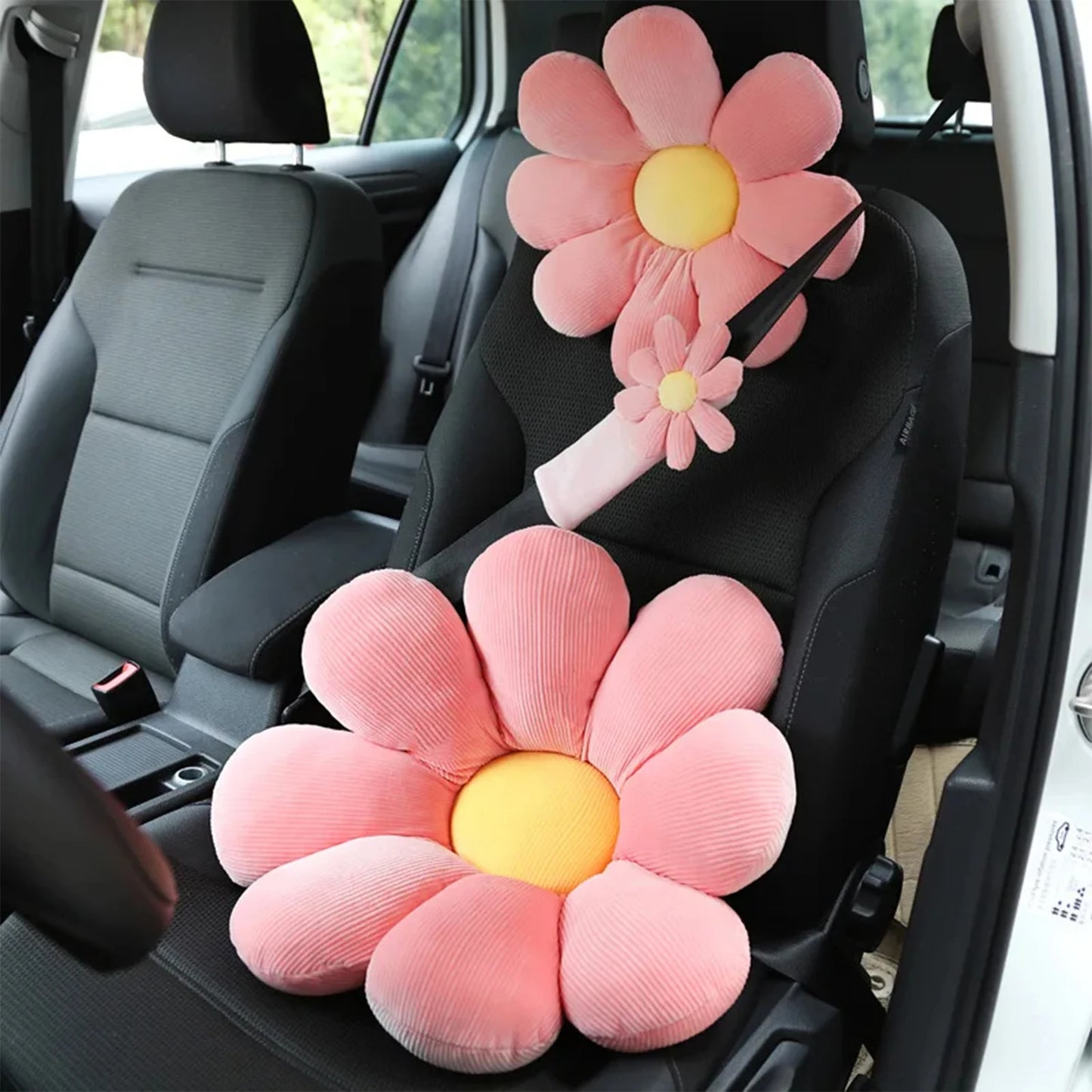 1Pcs Cute Flower Woman Car Neck Pillow Cushion Soft Car Headrest Waist Pillow Safety Seat Belt Shoulder Pad for Girls