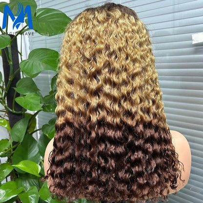 13x4 Lace Front Wigs 200% Density Bob Water Wave Wig 4/27 Human Hair Curly Human Hair with Baby Hair Wigs for Women 10-16 Inches