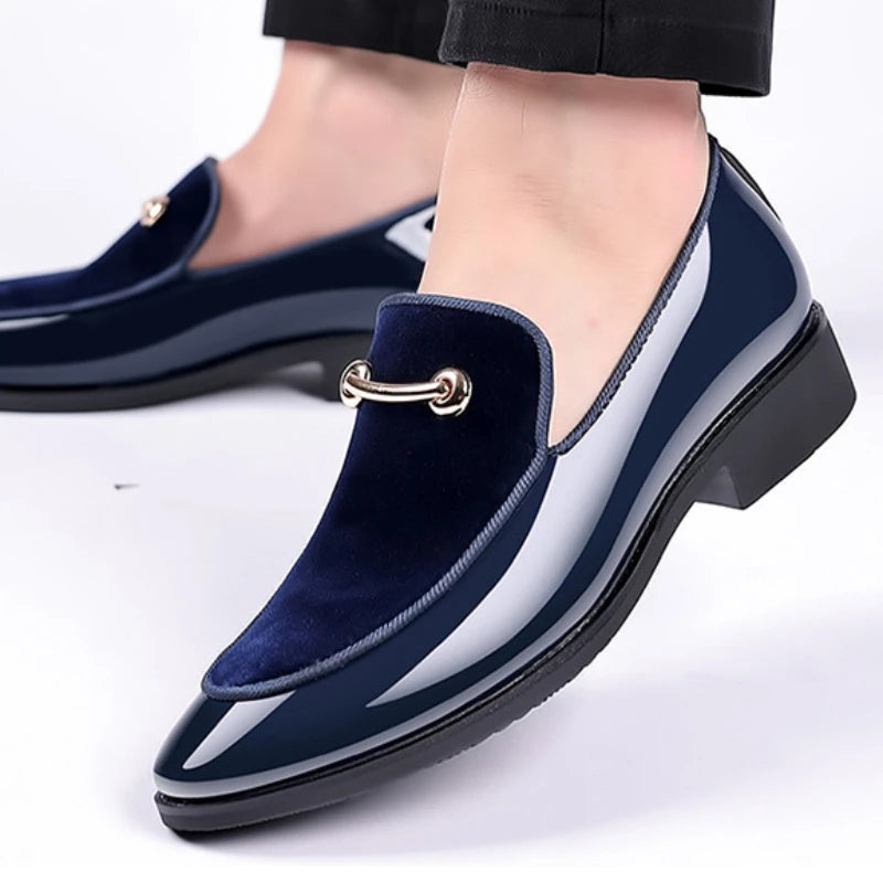 Men's Party Shoes Black Luxury Mens Formal Leather Shoes Slip on Patent Leather Business Casual Shoes Loafers Large Size Zapatos