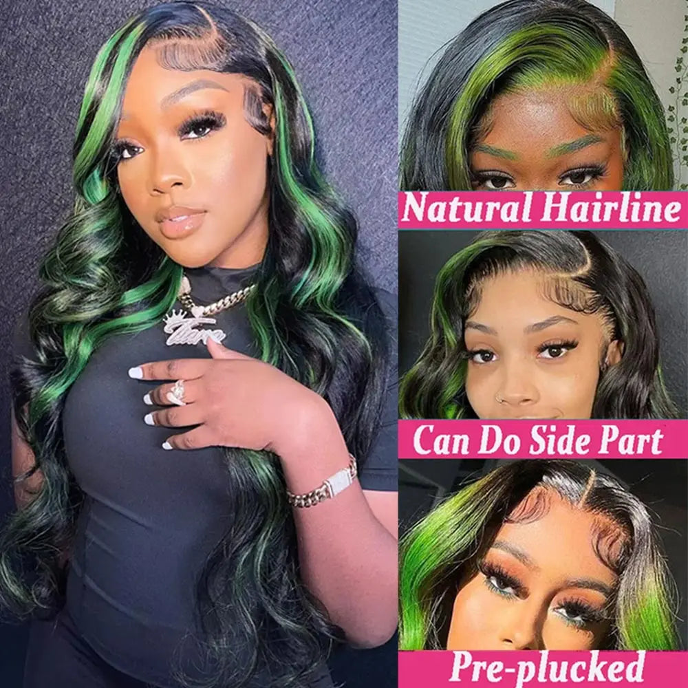 13x6 HD Lace Frontal Wigs Highlight Green Body Wave Lace Front Wig 30 Inch Body Wave Human Hair Wigs Ombre 4X4 Lace Closure Wigs