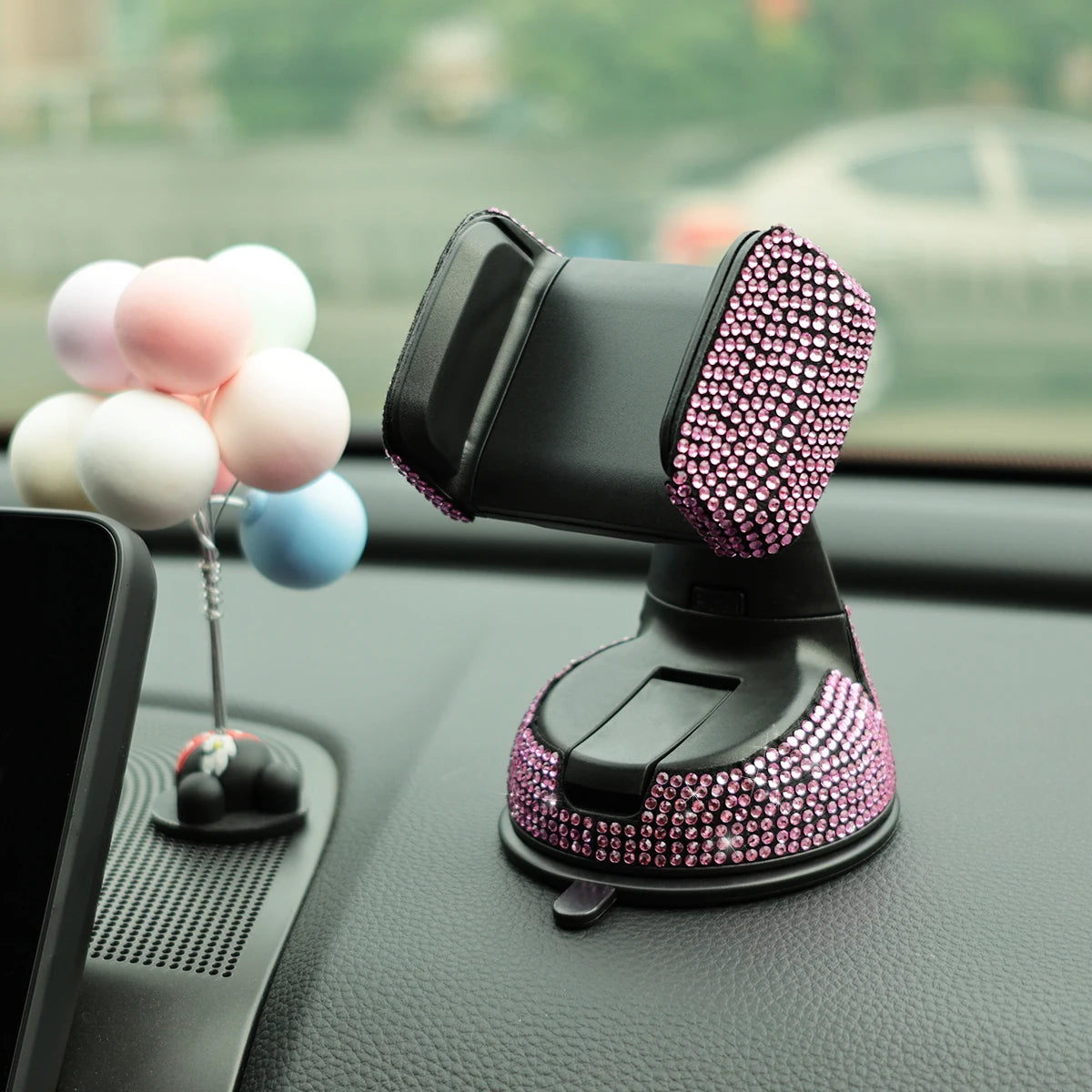 1pc Rhinestone Decor Car Phone Holder Durable Stylish Construction for Safe Driving 360° Rotation & Dashboard Suction Cup Mount!