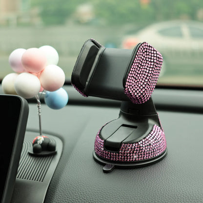 1pc Rhinestone Decor Car Phone Holder Durable Stylish Construction for Safe Driving 360° Rotation & Dashboard Suction Cup Mount!