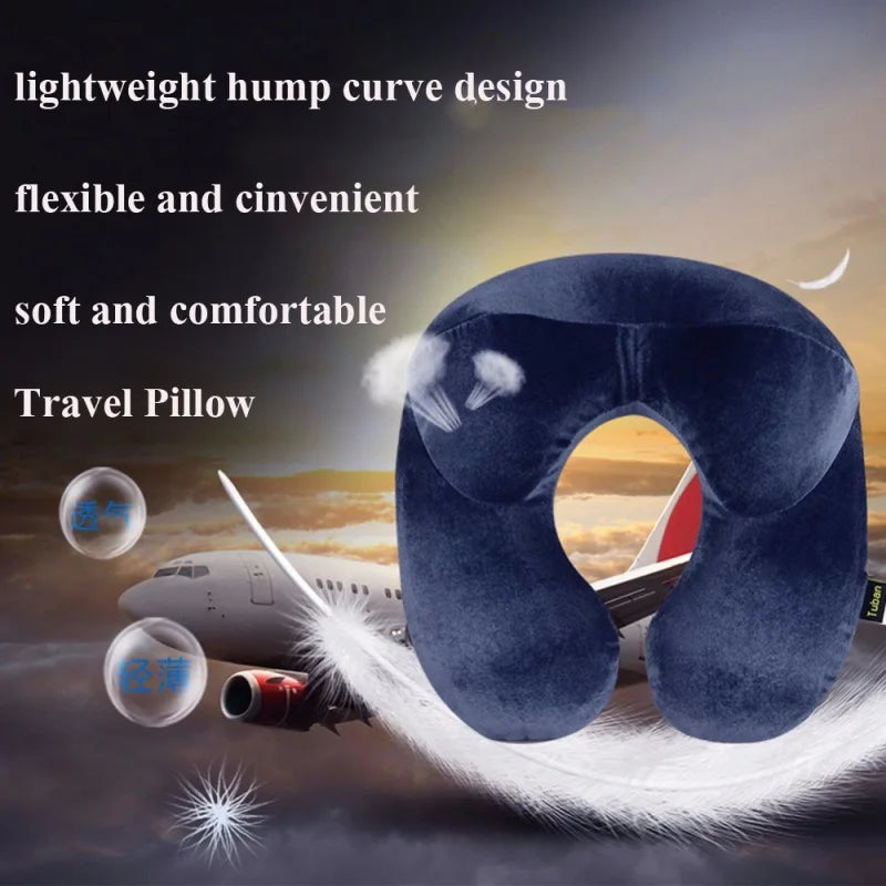 U-Shape Travel Pillow for Airplane Inflatable Neck Pillow Travel Accessories Comfortable Pillow for Sleep Home Textile Blue