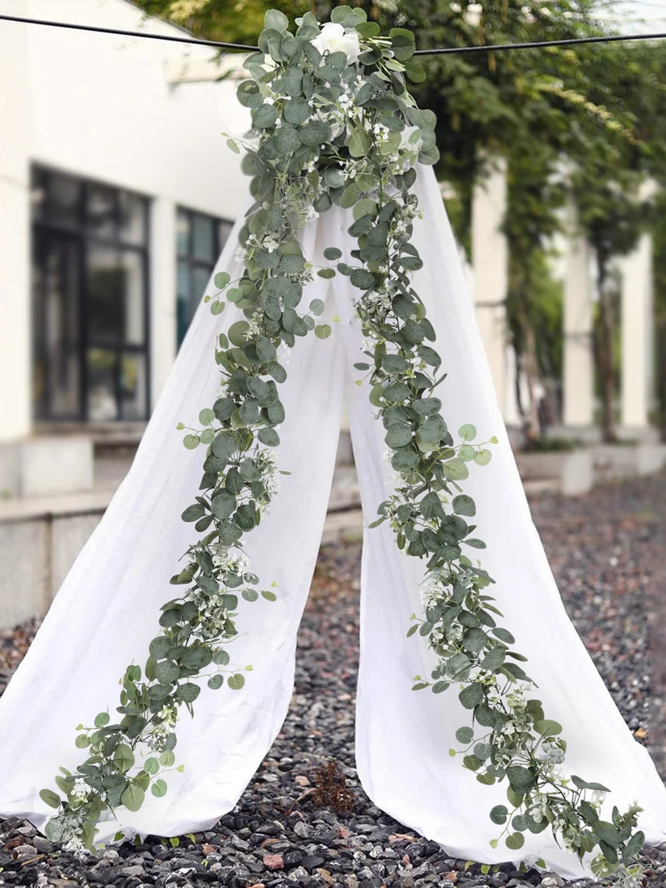 1pc Artificial Eucalyptus Leaves Greenery Garland Faux Plant Spring Vines with White Flowers Berries for Wedding Home Party Deco