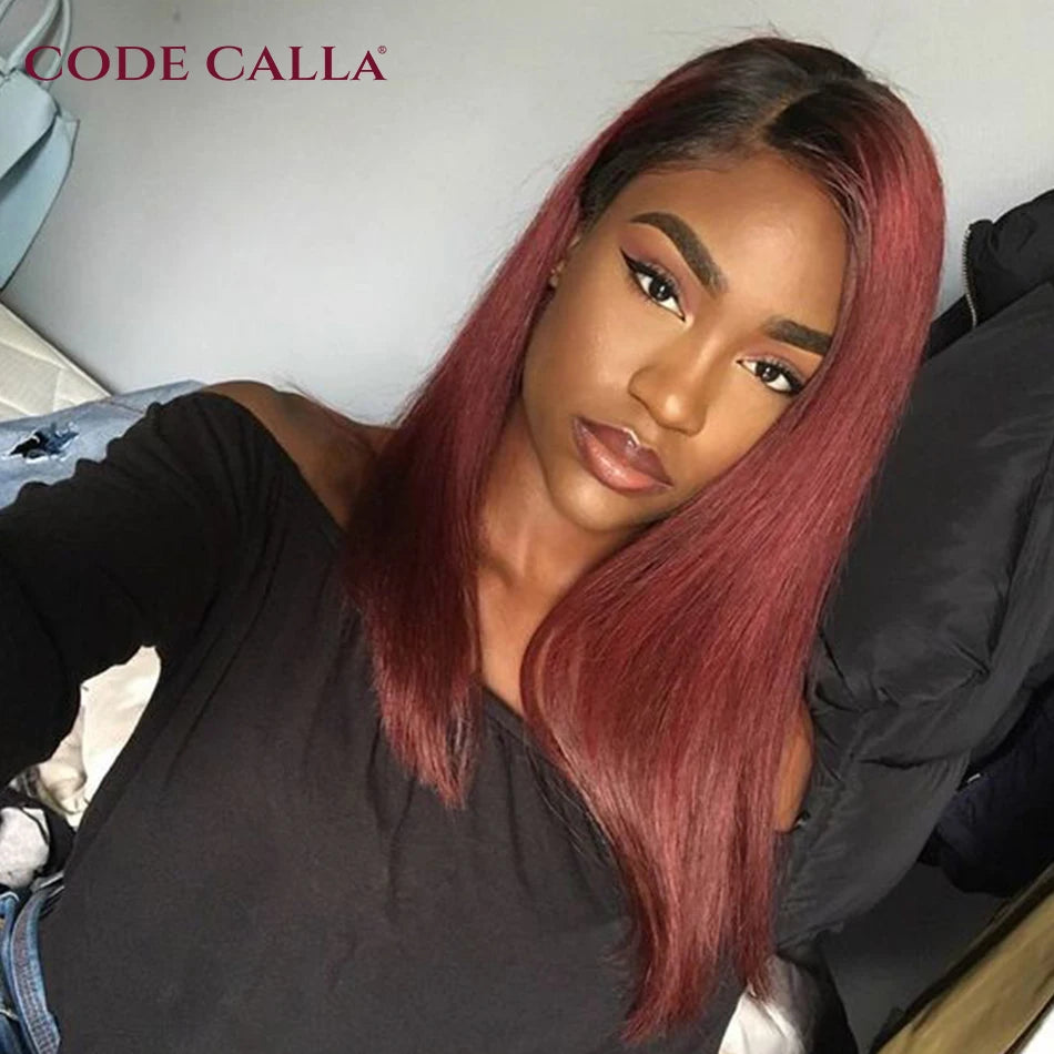 1B 99J 13x4 Lace Front Wig Straight Burgundy Frontal Human Hair Wig Brazilian Remy Pre Plucked Ombre Wine Red 180% On Sale