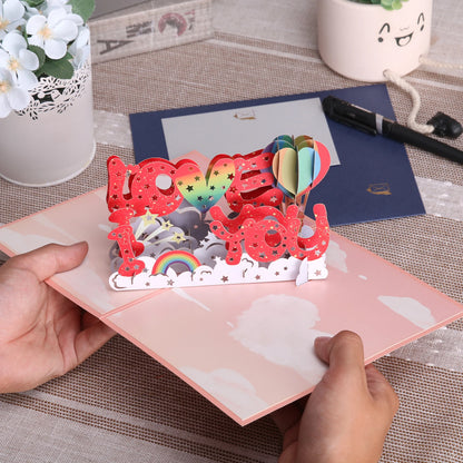 Valentine's Day Gift 3D Pop Up Card Anniversary Wedding Birthday for Wife Husband Greeting Cards with Envelope and Note Card