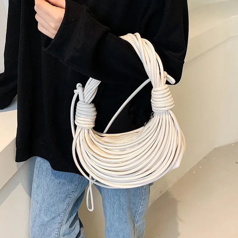 2023 Luxury Women Handbags Designer Brand Handwoven Noodle Bag Rope Knotted Pulled Hobo Half-Moon Bag Green White Evening Clutch