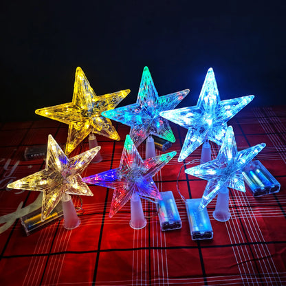 15CM LED Transparent Five-pointed Star Merry Christmas Tree Toppers Cristmas Decorations for Home Xmas Ornaments Navidad 2023