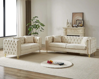 2 Piece Living Room Furniture Sets, Modern Chenille Couch and Loveseat Sofa Set, Upholstered Buttons Tufted 3 Seater Sofa