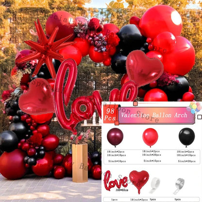 Valentine Decoration Balloon Garland Arch Kit Rose Red Heart Love Balon for Wedding Anniversary Valentine Day Gift 14 De Febrero