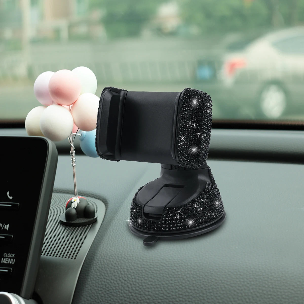 1pc Rhinestone Decor Car Phone Holder Durable Stylish Construction for Safe Driving 360° Rotation & Dashboard Suction Cup Mount!