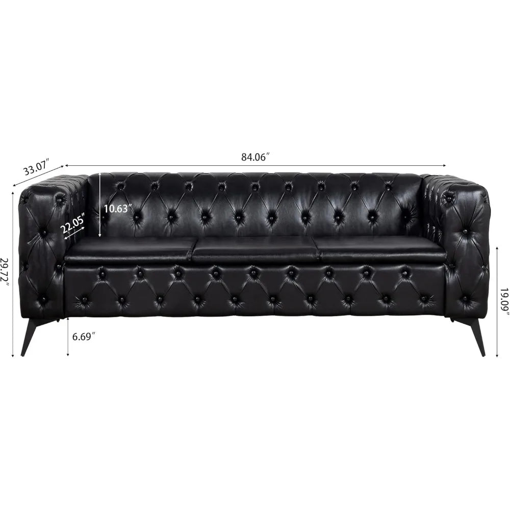 Tufted Sofa, Leather Couch Accent Upholstered 3 Seater Button Sofa with Tufted Back for Living Room Bedroom Furniture, sofas