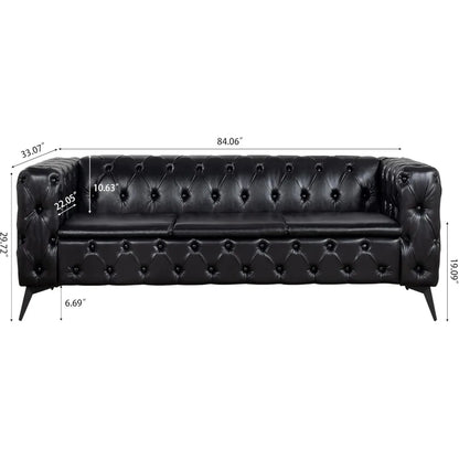 Tufted Sofa, Leather Couch Accent Upholstered 3 Seater Button Sofa with Tufted Back for Living Room Bedroom Furniture, sofas