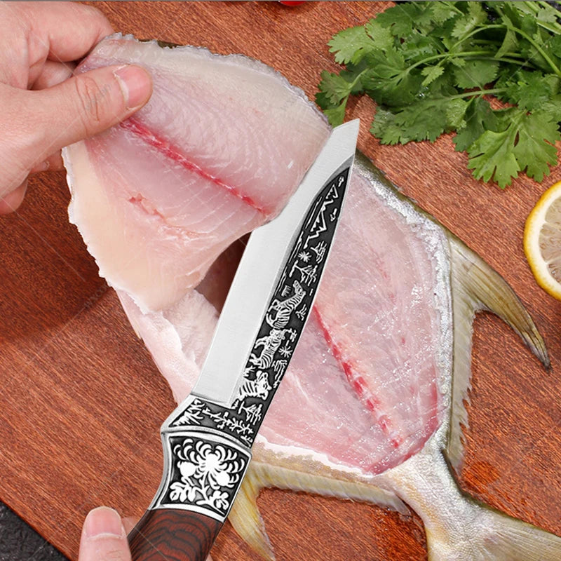 WXCOO Kitchen Forged Boning Knife Stainless Steel Chef Meat Fruit BBQ Knife Professional Butcher Cleaver Fish Knife with Cover