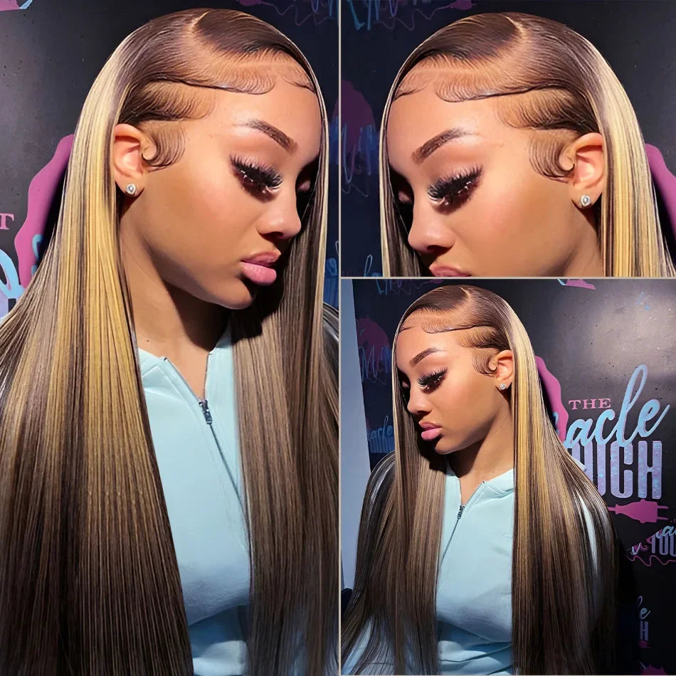 30 Inch Highlight 13x6 Lace Frontal Wig Color 4/27 Hairline PrePlucked 13x4 Honey Blonde Straight Lace Front Wigs Human Hair