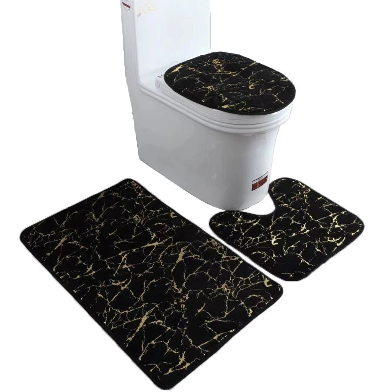 Toilet Seat Cover 3Pcs Set Bath Mat Shower Room Floor Rug Home Bathroom Anti-Slip Absorbent Doormat Bathtub Decor Carpet