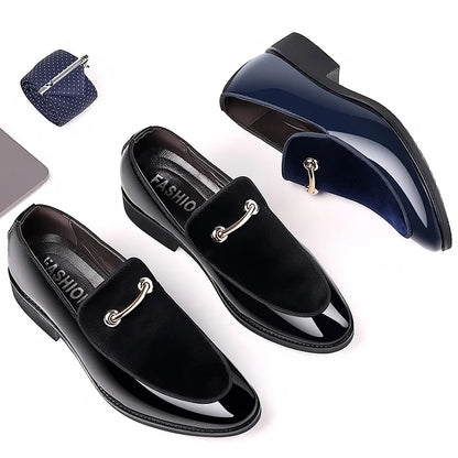 Men's Party Shoes Black Luxury Mens Formal Leather Shoes Slip on Patent Leather Business Casual Shoes Loafers Large Size Zapatos