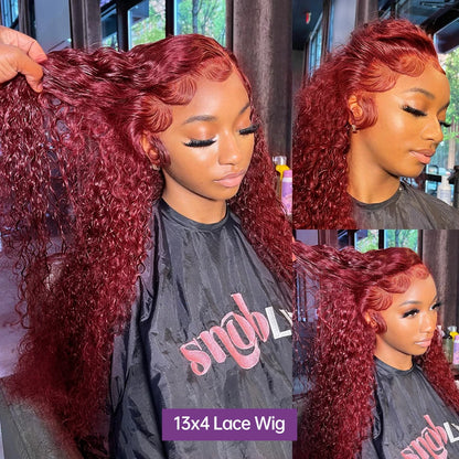 13x4 13x6 Burgundy Deep Wave Frontal Wig Curly Wigs Human Hair 100% Colored 99j Red Lace Front Human Hair Wigs For Black Women