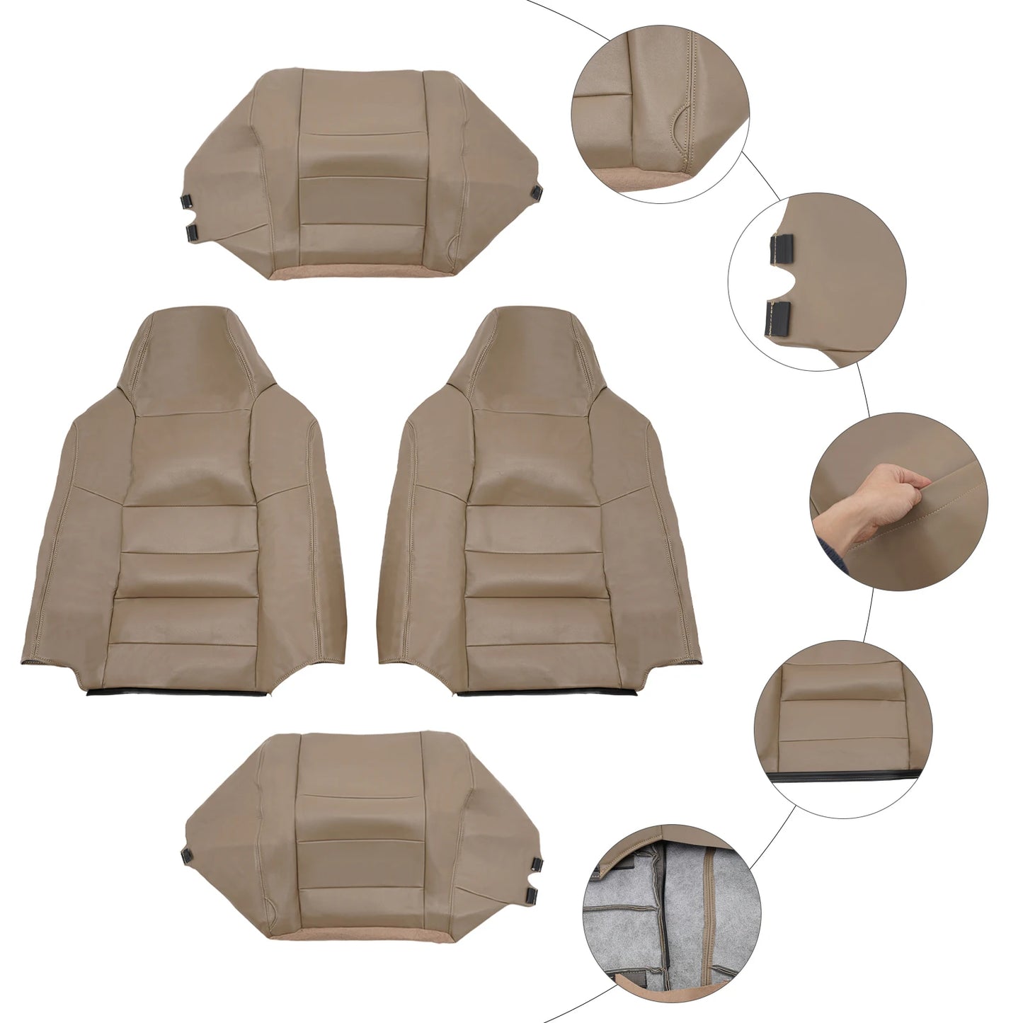 Tan and Grey PU Car Seat Covers For Ford F250 F350 Seat Covers Waterproof and Scratch-resistant,