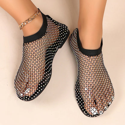 Women Flats Shoes Crystal Luxury Cool Boots Sandals Summer Designer Mesh Casual Walking Shoes New Loafers Women Plus Size 43