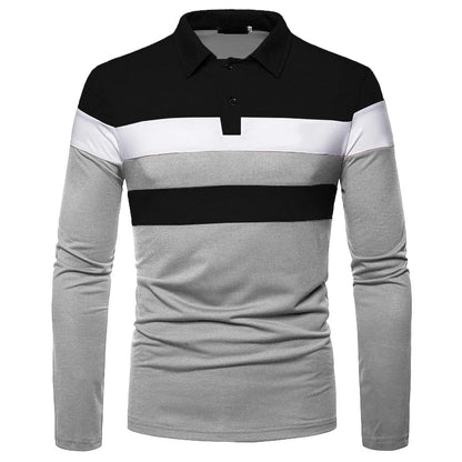 Fashion Men Long Sleeve Polo Shirt Splicing Tee Business Anti-wrinkle Streetwear Casual Men Breathable Tops 5XL