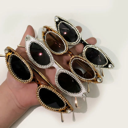 Unique Diamond Fashion Sunglasses Women Luxury Rhinestone Cat Eye Eyewear Female Trend Small Frame Ladies Sun Glasses UV400