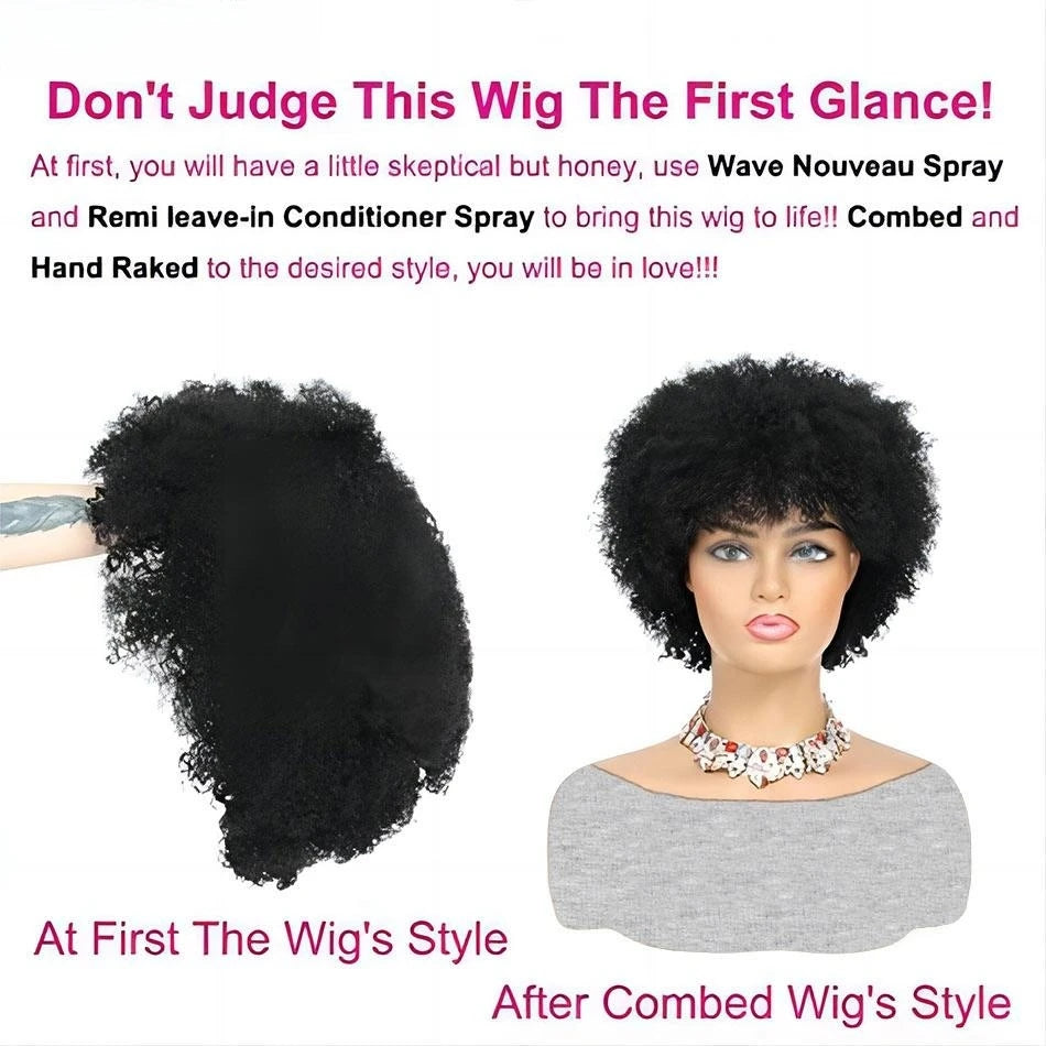 Short Afro Kinky Curly #27 Wig For Woman 100% Human Hair Wigs 180% Density Pixie Curl Afro Wig Afro Kinky Curly Wigs