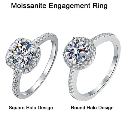 100% Moissanite Rings 1CT 2CT 3CT Brilliant Diamond Halo Engagement Rings For Women Girls Promise Gift Sterling Silver Jewelry