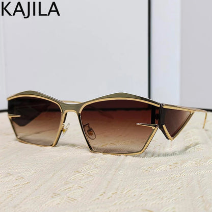 Y2K Punk Sports Sunglasses Women Men 2024 Luxury Brand Metal Frame Irregular Rectangular Sun Glasses for Lady Steampunk Eyewear