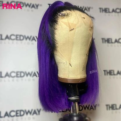 1B Purple Straight Bob Wig Human Hair 13x4 Lace Front Wigs Pre Plucked with Baby Hair Short 180 % Lace Frontal Wig For Women