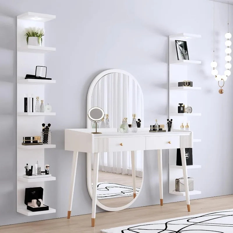 Versatile 7 Tier Wall Shelf Unit,White Lack Wall Shelf,Display Floating Shelf with LED Remote Control Light