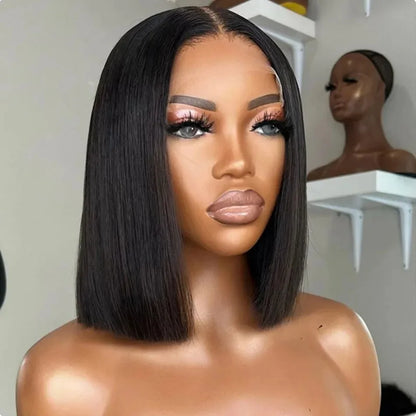 Vietname Super Double Drawn Bone Straight 13x4 Frontal Bob Wig with 100% Human Hair Chocolate Brown 180% Density For Black Women