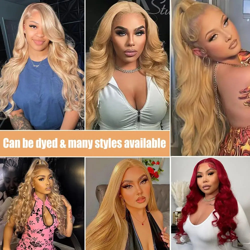 #27 Honey Blonde Human Hair Wigs 13X4 Transparent Lace Pre Plucked Body Wave Human Hair Lace Frontal Wig 200 Density 20-32 inch