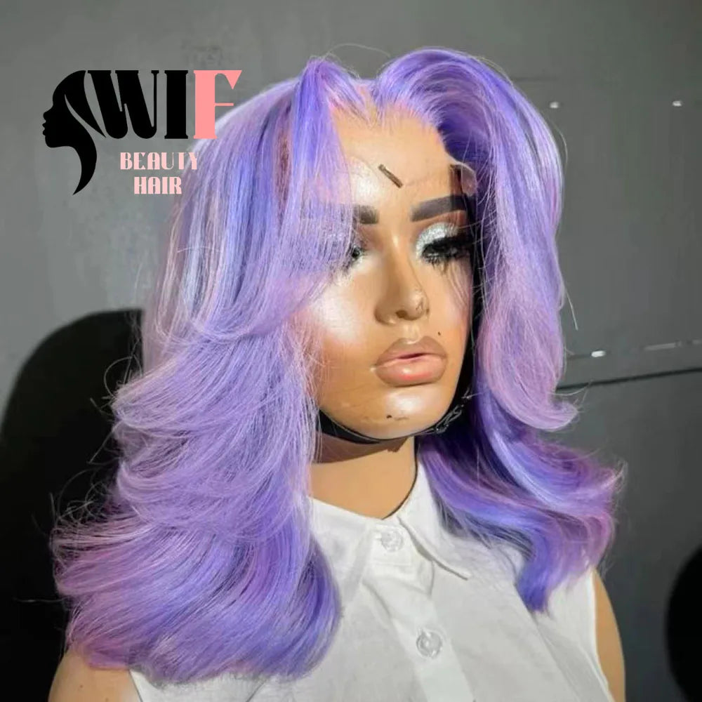 WIF Pink Bob Lace Wig Body Wave Short Bob Pink Hair Heat Synthetic Lace Front Wig Women Cosplay Use Purple Bob Hair