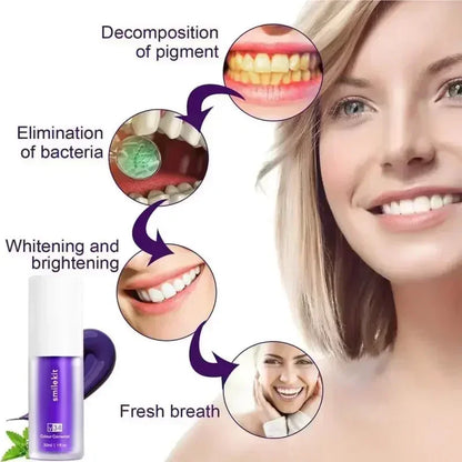 V34 30ml Purple Whitening Toothpaste Remove Stains Reduce Yellowing Care For Teeth Gums Fresh Breath Brightening Teeth New