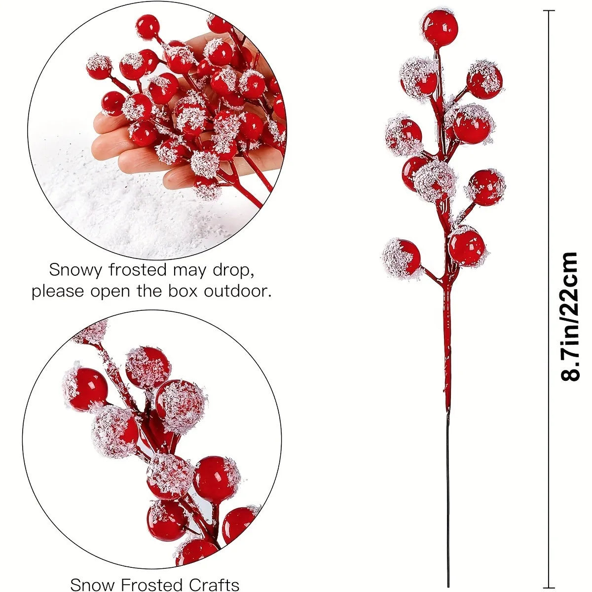 10Pcs Christmas Decoration Artificial Red Fruit Holly Berries Red Berry Branches for Christmas Tree Pendant Wreath Gift Ornament