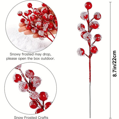 10Pcs Christmas Decoration Artificial Red Fruit Holly Berries Red Berry Branches for Christmas Tree Pendant Wreath Gift Ornament