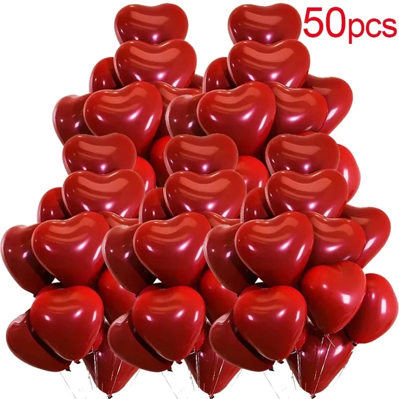 Valentine 50/10pcs Red Heart Balloons Inflatable Latex Balloon for Valentine’s Day Wedding Party Anniversary Decoration Supplies