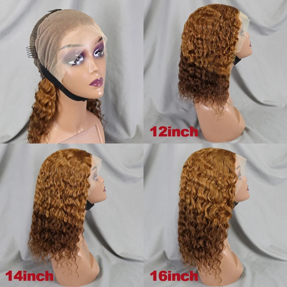 13x4 Lace Front Wigs 200% Density Bob Water Wave Wig 4/27 Human Hair Curly Human Hair with Baby Hair Wigs for Women 10-16 Inches