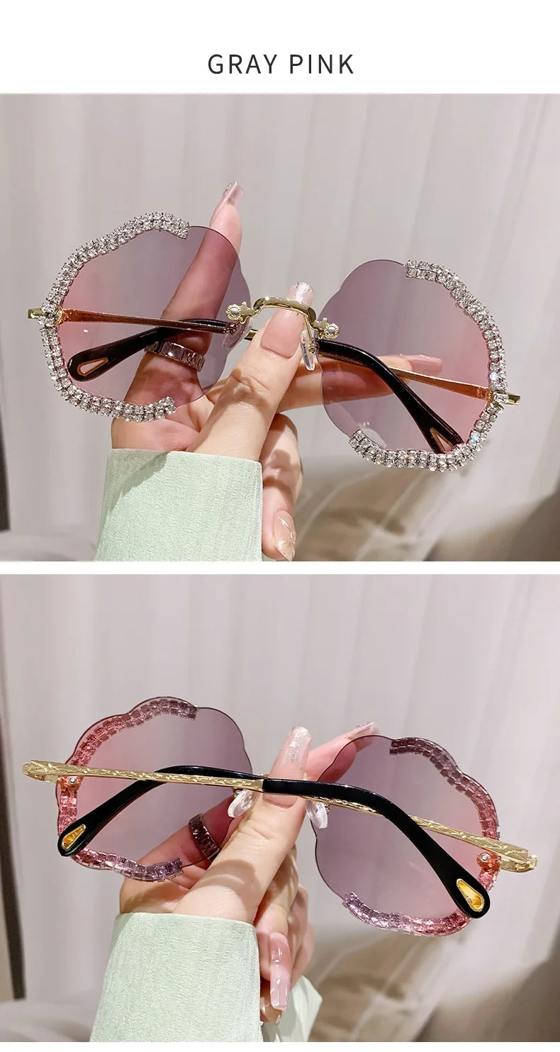 2024 New Metal Frame Flower Designer Women Trendy Fashion Cutting Lens Ladies Street Photography Woman's Shades Sunglasses