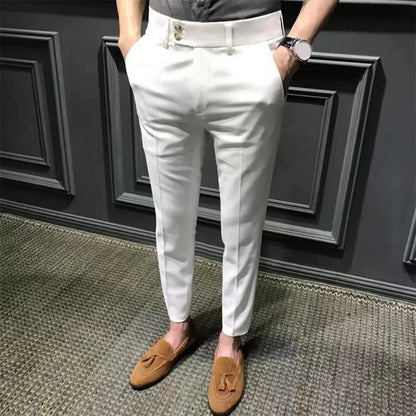 Trendy Men Ninth Pants Slim Fit Ninth Trousers Office Pockets Wear-resistant Zip Up Ninth Suit Pants