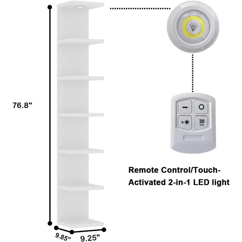 Versatile 7 Tier Wall Shelf Unit,White Lack Wall Shelf,Display Floating Shelf with LED Remote Control Light