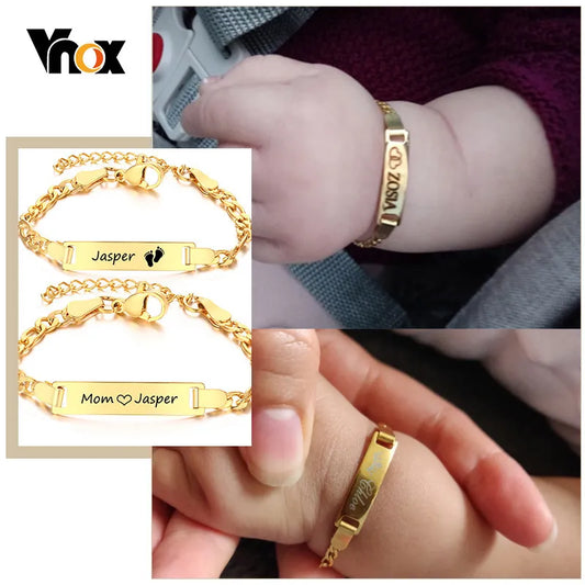 Vnox Personalize Mom Baby Name Bracelets Non Allergy Stainless Steel Infant Baptism Custom Family Love Gifts Adjustable Jewelry - MAGUSTA BEAUTY