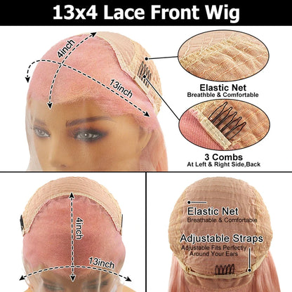 13x4 Lace Frontal Light Pink Women Wig Preplucked 4x4 Closure Short Bob Glueless Wigs Ready to Wear Brazilian Virgin Human Hair